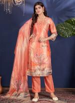 Shimmer Orange Festival Wear Printed Readymade Straight Suit